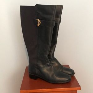 Isaac Mizrahi leather/stretch navy boots sz 9 WC